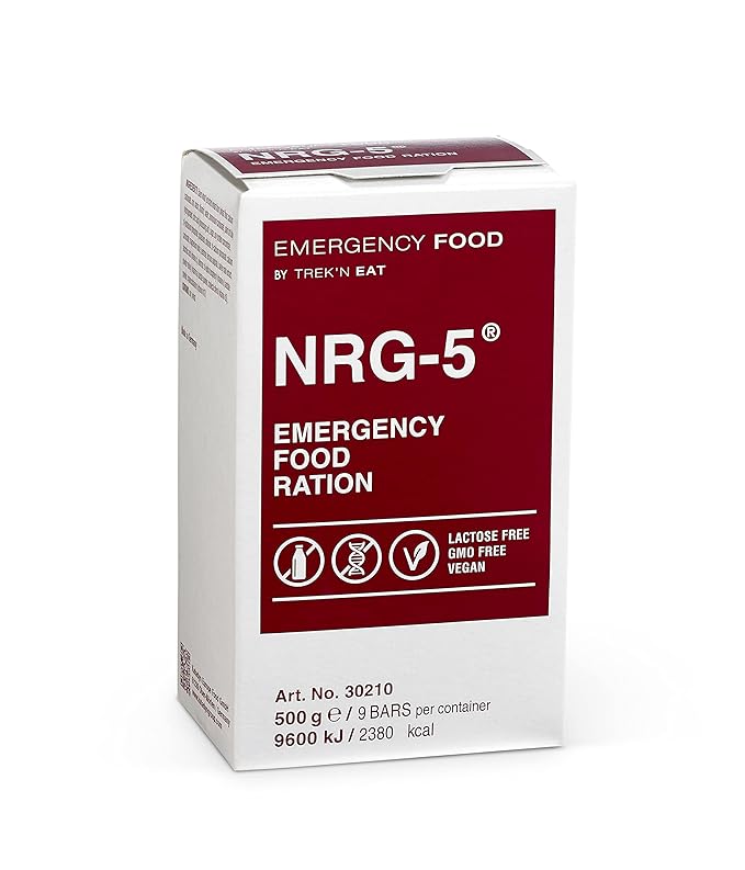 Katadyn NRG-5 Emergency Food Ration 500g Pack of 1 (9 Bars) Ready to Eat 2380 kcal, Vegan, Lactose-Free, GMO-Free | Long-Term Survival, Emergency Preparedness and Outdoor Adventure Food Bar
