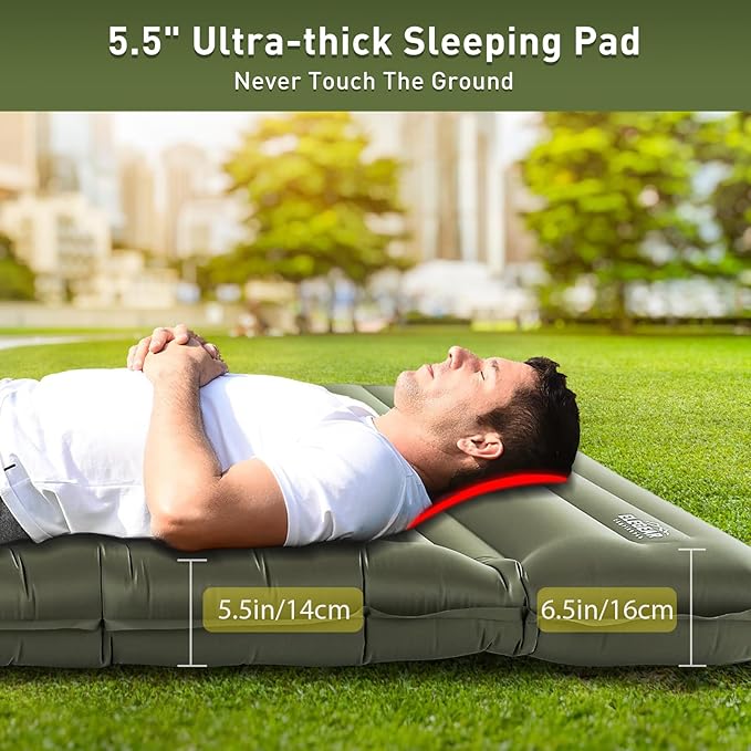 Elegear CumbreX™ Double Sleeping Pad for Camping, 5.5" Ultra-Thick Inflatable Camping Sleeping Pad 2 Person with Built-in Foot Pump, Portable Camping Sleeping Mat for Backpacking Hiking Tent, Full