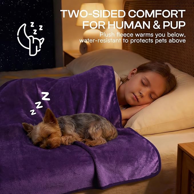Luciphia Waterproof Blanket for Dog Washable Reversible Sherpa Fleece Throw Blanket for Bed Couch Soft Liquid Pee Proof Furniture Cover Protector for Small Medium Large Pet Cat Purple 40" x 28"