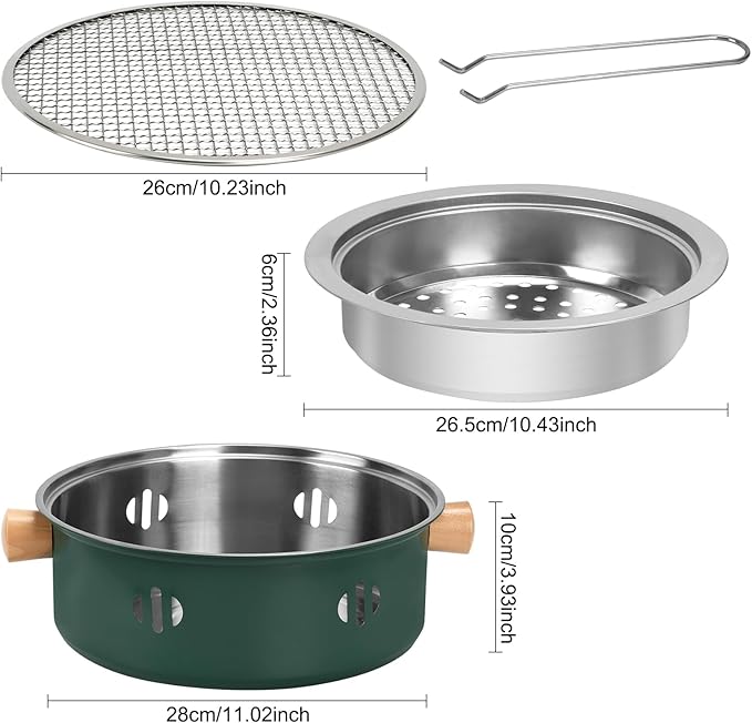 Portable Charcoal Barbecue Grill, 1pc Mini BBQ Grill Multifunctional Charcoal Grill Round Tabletop Charcoal Grill for Outdoor Cooking Home Party Picnic Camping (Green)