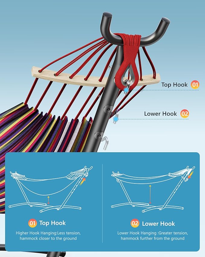EveryFun Double Hammock with Heavy-Duty Steel Stand,Portable,Easy Assembly,600lbs Weight Capacity,Perfect for Indoor,Yard,Camping,or Outdoor-Rainbow