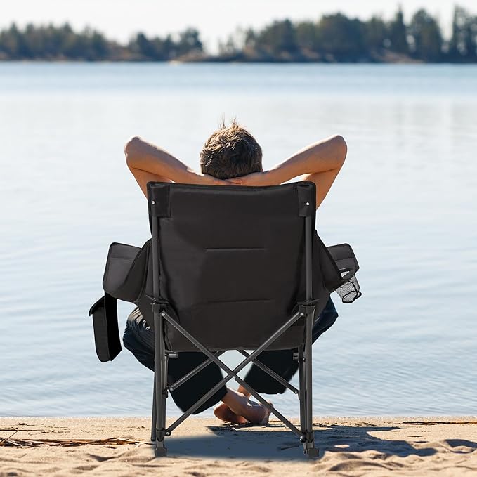 Unisakey Oversized Rocking Camping Chair with Headrest & Cup Holder - 400lbs Capacity, 600D Oxford Fabric, Easy Fold Portable Outdoor Rocker Chair for Camping, Backyard, Beach, Light Gray