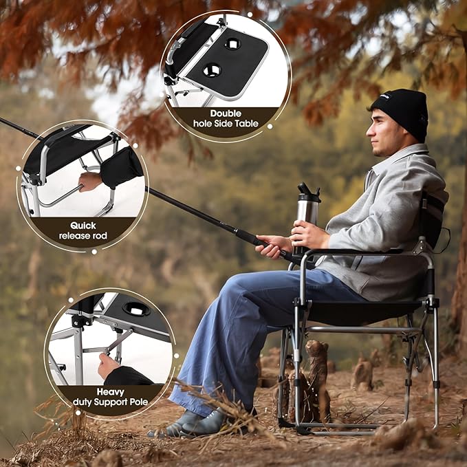 MOON LENCE Directors Camping Chair, Heavy Duty,Oversized Portable Folding Chair with Side Table for Beach, Fishing,Picnic,Lawn,Outdoor Event