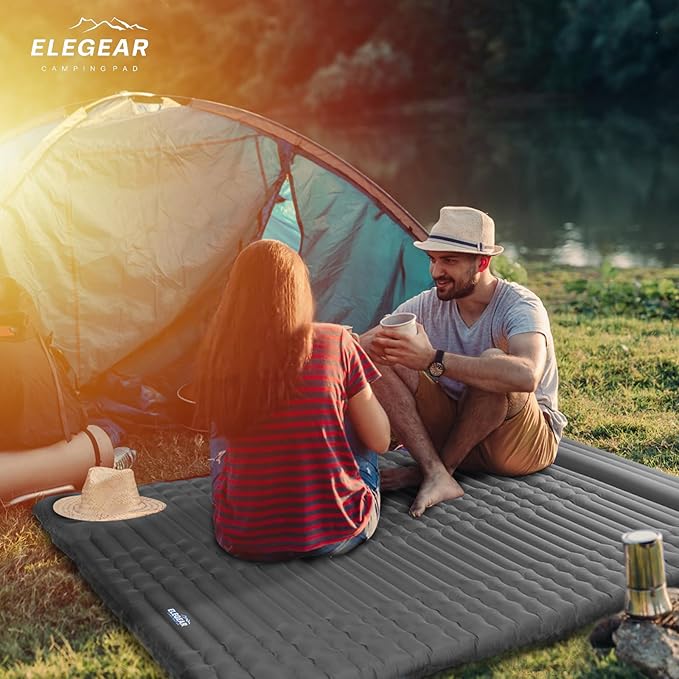 Elegear CumbreX™ Double Sleeping Pad for Camping, 4.7" Ultra-Thick Inflatable Camping Sleeping Pad 2 Person with Built-in Foot Pump, Portable Camping Sleeping Mat for Backpacking Hiking Tent,Gray Full