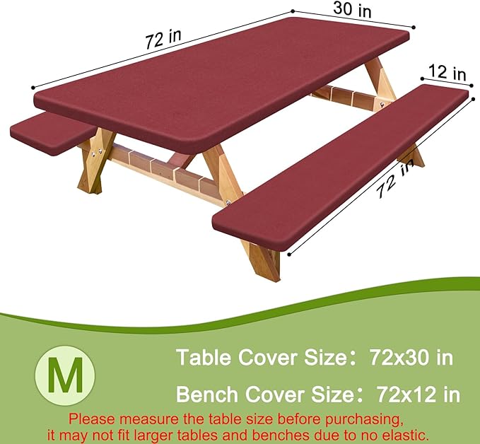 Picnic Table Cover with Bench Covers Portable Table Cloth Built-in Storage Pocket Fitted Tablecloth with Elastic Edges Waterproof Camping Essentials for Indoor Outdoor Rv,72in,Red Texture