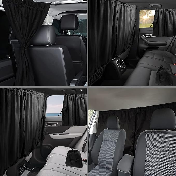 Car Privacy Curtains for Windows - 3Pcs Blackout Car Divider Curtain and Side Window Shades, Light Blocking Rear Seat Cover for Camping Sleeping Nap, Universal Fit Sedan SUV Truck