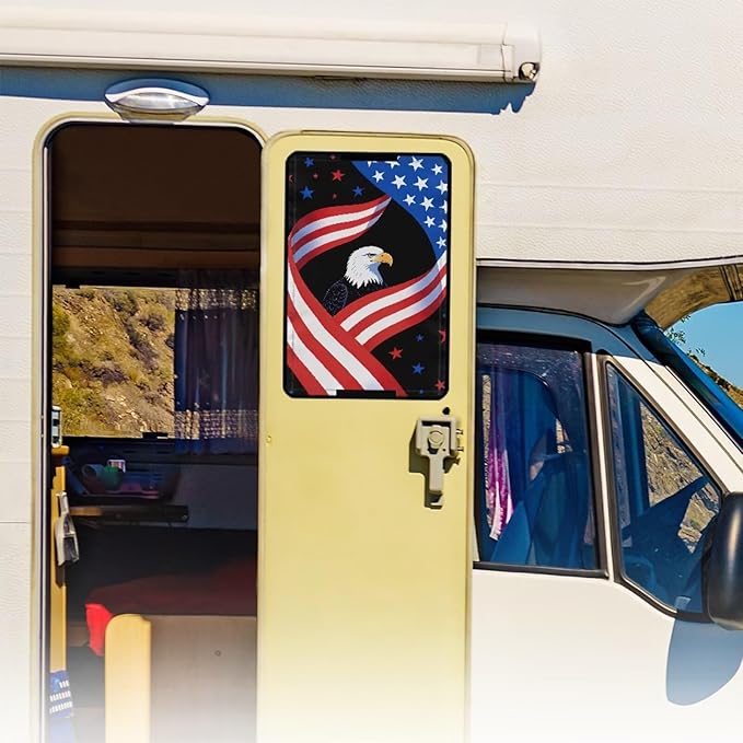 Rv Door Window Shade Cover, Rv Blackout Curtains with Uv Protection Eagle American Flag Cover Camper Door Window Shade
