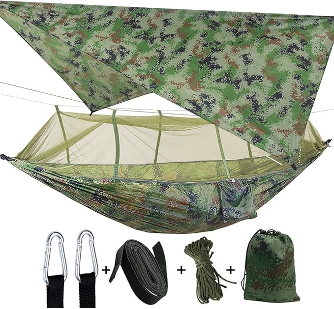 Camping Hammock 2 Person Hammocks with Net, Tent, Tree Straps Heavy Duty Waterproof Lightweight Nylon Portable Hammock for Hiking Outdoor Travel Beach Survival Backyard