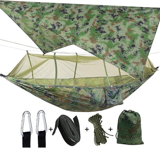 Camping Hammock 2 Person Hammocks with Net, Tent, Tree Straps Heavy Duty Waterproof Lightweight Nylon Portable Hammock for Hiking Outdoor Travel Beach Survival Backyard