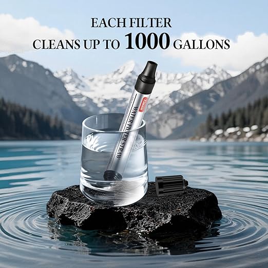 6 Pack Timain Mini Water Filter Straws,Water Purifier Survival for Emergency Preparedness,Break Glass,Travel,Camping, Hiking,Fishing,Hunting (6)