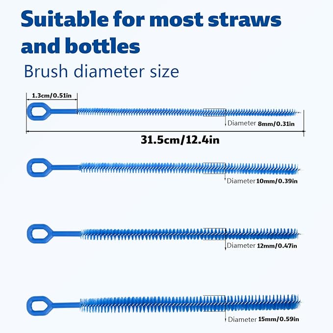 6pcs 12.4in Extra Long Straw Brushes for Stanley, 4 Diameters Full Bristles Coverage Straw Cleaner Brushes Reusable Cleaning Accessories for Tumbler Sippy Cup Bottle Tube(Blue)
