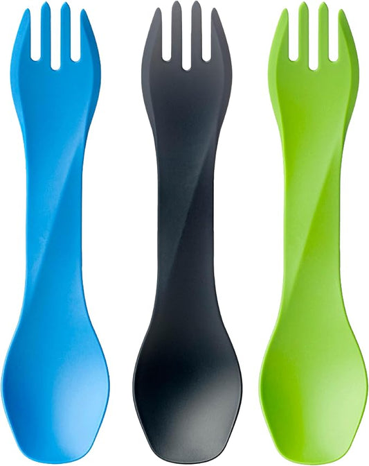 humangear GoBites Bio Uno Mini Spork - Durable Plant-Based Travel & Camping Utensils - Portable & Compact Dining Ware - Food-Safe Material - Light Blue/Light Green/Black, Bio Uno Mini 3-Pack