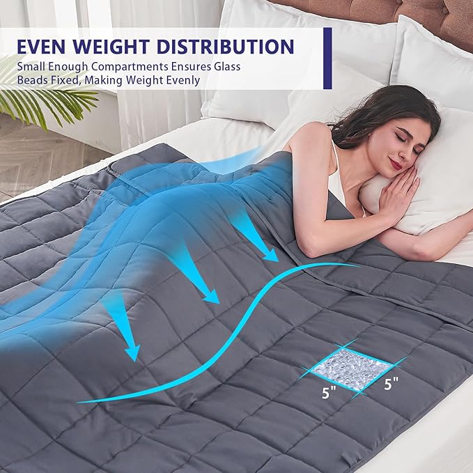 yescool Weighted Blanket for Adults (17 lbs, 60" x 80",Grey) Cooling Heavy Blanket for Sleeping Perfect for 160-180 lbs, Queen Size Breathable Blanket with Premium Glass Bead, Machine Washable