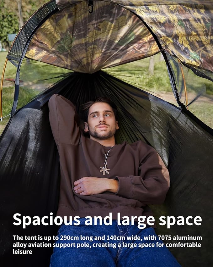 Camping Hammock Tent with Mosquito Net and Sunshade, Extra Large for 2 Person, Lightweight Hanging Hammocks Tree Straps, Bivvy Ground Tent for Outside, Hiking, and Travel