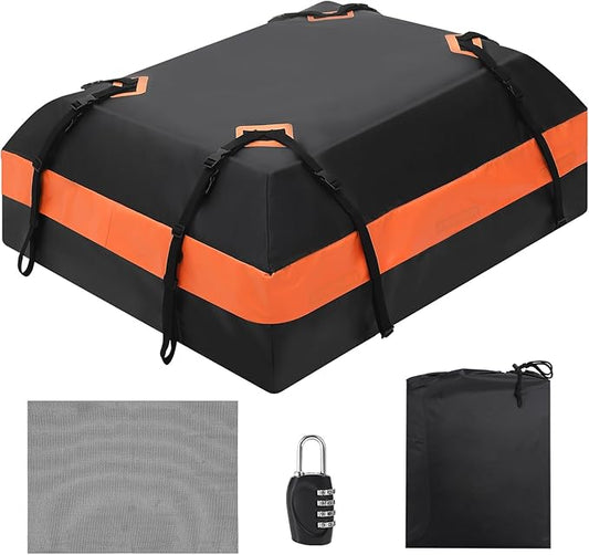 GarveeTech Car Rooftop Cargo Carrier Bag 15 Cubic Feet, Waterproof Roof Rack Cargo Bag for All Cars with/Without Rack, Waterproof Zip, 8 Reinforced Straps, 4 Door Hooks, Luggage Lock, Storage Bag