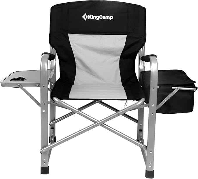 KingCamp XXL Oversized Directors Chair with Side Table, Folding Camping Chairs Heavy Duty 600lbs with Cooler Bag, Portable Camp Chair with Wide Seat for Hiking Fishing Lawn Outdoor and Sports