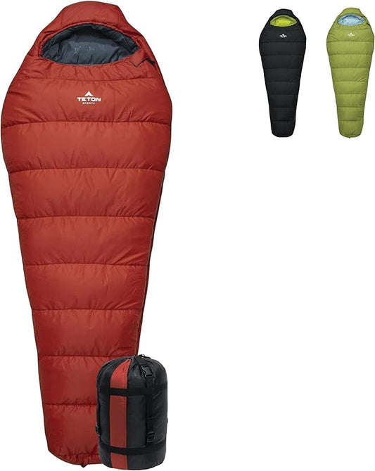 Teton LEEF Lightweight Mummy Sleeping Bag for Camping, Hiking, Backpacking; Cold Weather Option, Compression Sack Included