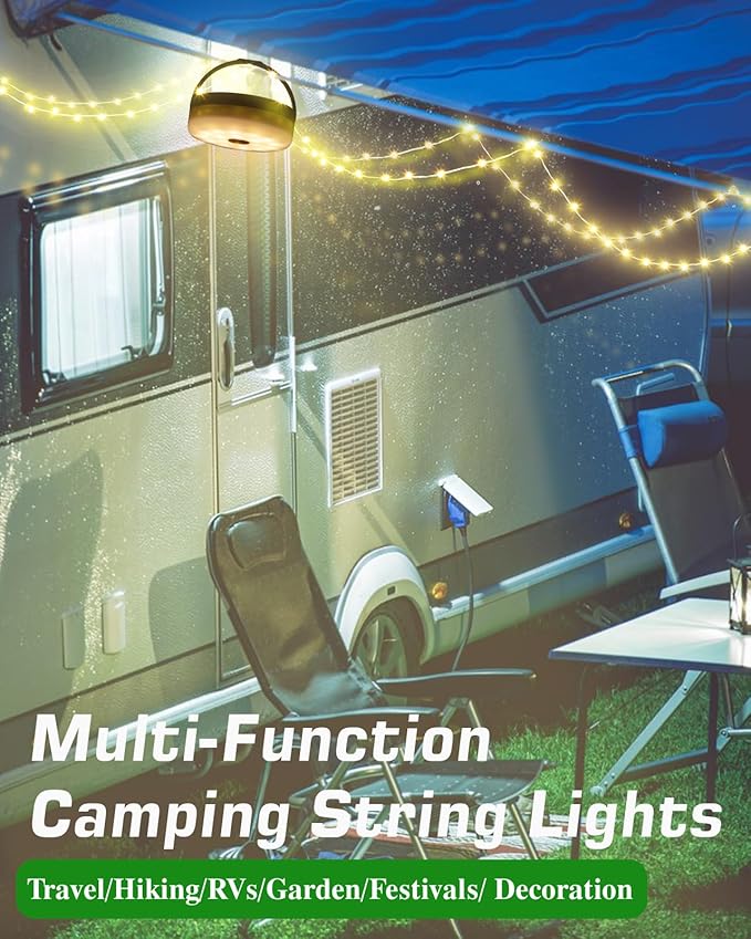 Anpro Camping String Lights 4 in 1: 32.8 Ft String with Warm White 130 LEDs, USB Rechargeable with Remote Control, Adjustable Brightness, 6 Light Modes, Portable IP65 Camping Light for Outdoor
