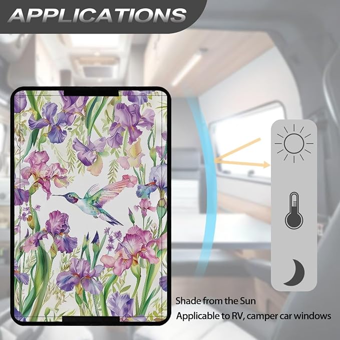 RV Door Window Shade Cover Hummingbird RV Door Window UV Protective Cover, Sun Blackout Fabric for Camper Privacy Entrance