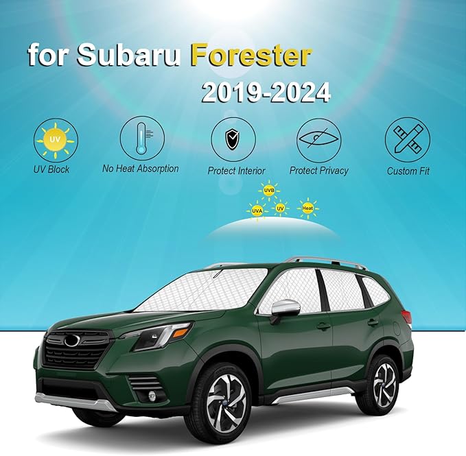 KMF Thicken Sun Shades for Subaru Forester 2019-2024 Accessories, Full Car Window Covers Sunshade for Windshield Side Rear, UV Block Visor Protecting Privacy Blackout for Car Camping 8pcs