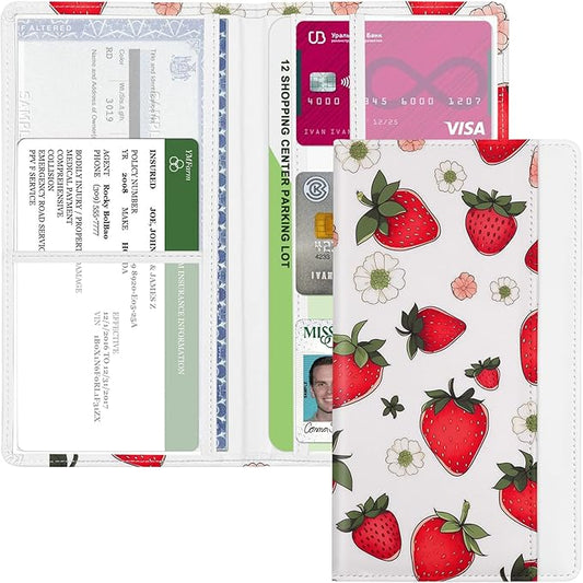 Car Registration and Insurance Holder, with Magnetic Closure for License, Cards and Documents, All Vehicle Needs and Car Accessories (Strawberry)
