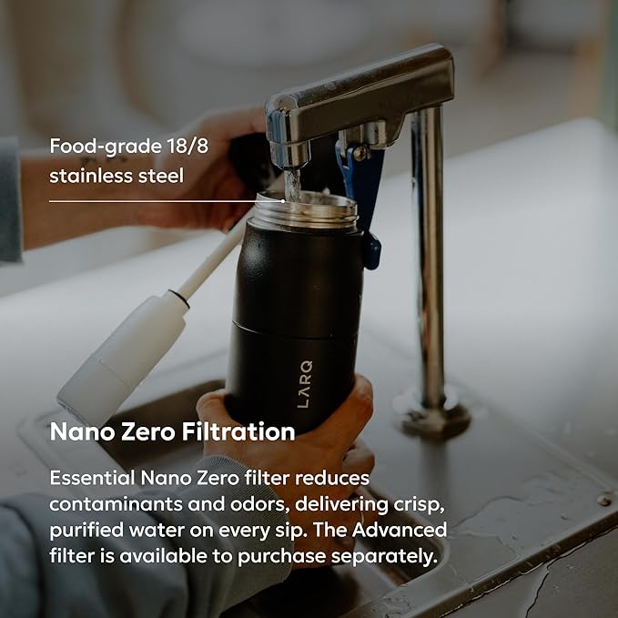 LARQ PureVis 2 Self Cleaning Water Bottle - UV Water Purifier with Filter Straw, Smart App Hydration Tracking, Insulated Stainless Steel