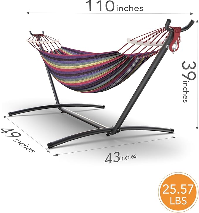 EveryFun Double Hammock with Heavy-Duty Steel Stand,Portable,Easy Assembly,600lbs Weight Capacity,Perfect for Indoor,Yard,Camping,or Outdoor-Rainbow