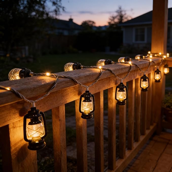 8.5Ft Black Mini Kerosene String Lights, Vintage Fairy Decorative Lights with 10 Warm White LED Lights, Connectable Outdoor Lantern for Bedroom Camping Wedding Garden Holiday