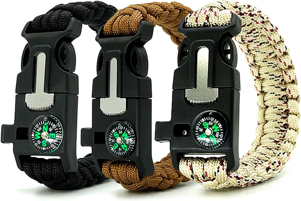 Survival Bracelet,Practical Five Functions, Fire Starter, Loud Whistle, Reliable Compass, Rope Cutter, Reliable Paracord