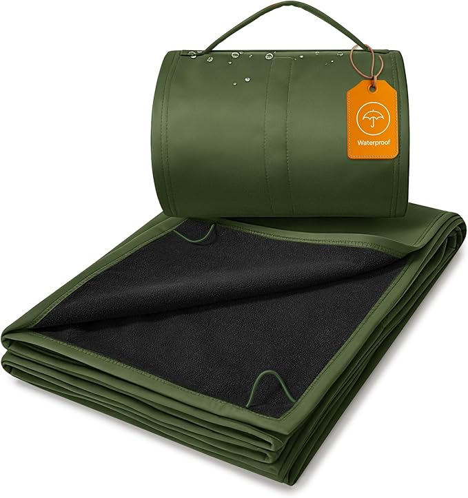BEDELITE Large Waterproof Camping Blanket for Spring and Autumn, Lightweight Packable Blanket for Car, Foldable Fleece Stadium Blanket for Outdoor Sports, Wearable, Machine Washable, 55" x 80",Green