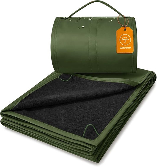 BEDELITE Large Waterproof Camping Blanket for Spring and Autumn, Lightweight Packable Blanket for Car, Foldable Fleece Stadium Blanket for Outdoor Sports, Wearable, Machine Washable, 55" x 80",Green