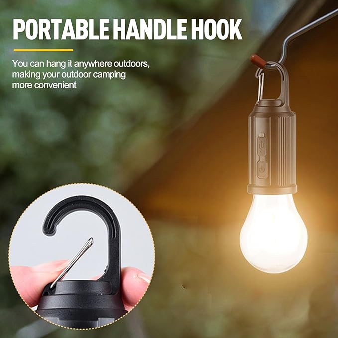 Solar Tent Camping Light Bulb Rechargeable Portable LED Camping Lantern3 Lighting Modes Tungsten Light Tent Lamp with Clip Hook for Camping, Hiking, Backpacking, Emergency Outage (T02)