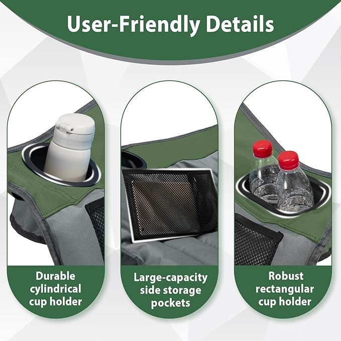 Youtanic Oversized Camping Chair, Portable Folding Camping Chairs with Side Pocket, Cup Holder and Carry Bag, Heavy Duty Outdoor Camping Chairs for Adults, Fishing, Sports, Trip, up to 400lbs, Style 7