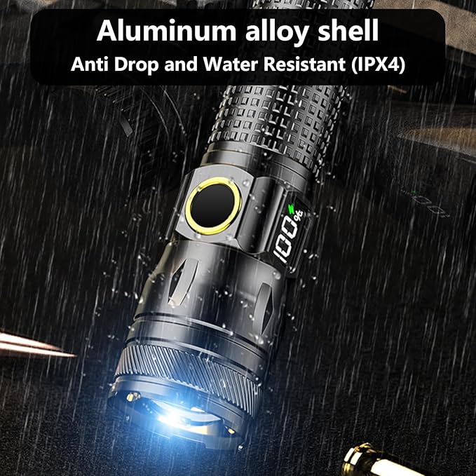 Gotellx Rechargeable LED Flashlights with Digital Power Display, Zoomable High Lumens Bright EDC Flashlight with USB C Charging Port for Home and Outdoor Emergency, Camping Essentials, Survival Gear