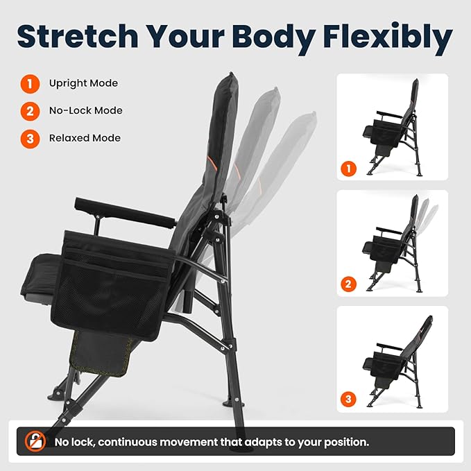 Overmont Heated Camping Chair with High Back - 3 Heat Levels 2-Zone Separately Heating - 450 LBS Support Heavy Duty Folding Chair Portable for Adults Patent No.: US D1.028.543S - Battery NOT Included