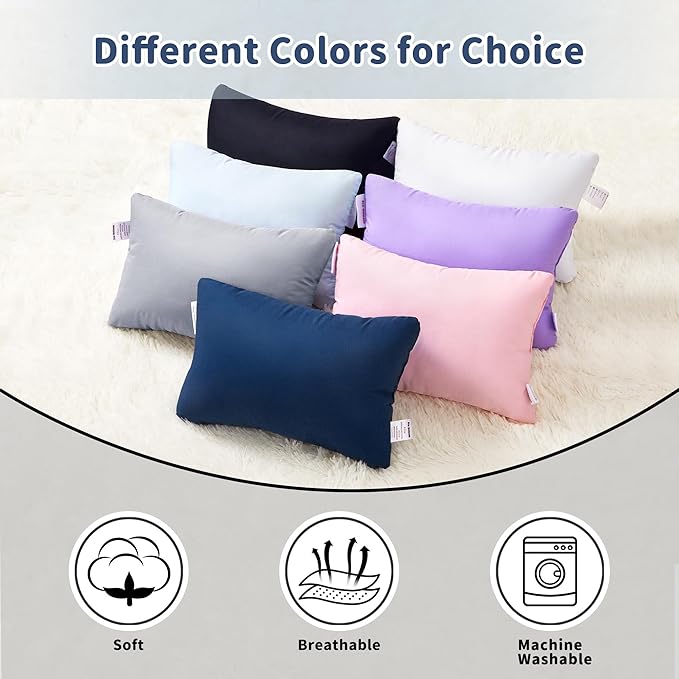 Pro Goleem Small Pillow 11"x7"x2.5" for Kids and Baby Sleeping with Name Tag Mini Tiny Pillow for Camping and Chair Car Air Nap Neck Lumbar Knee Rest Pillows, Blue