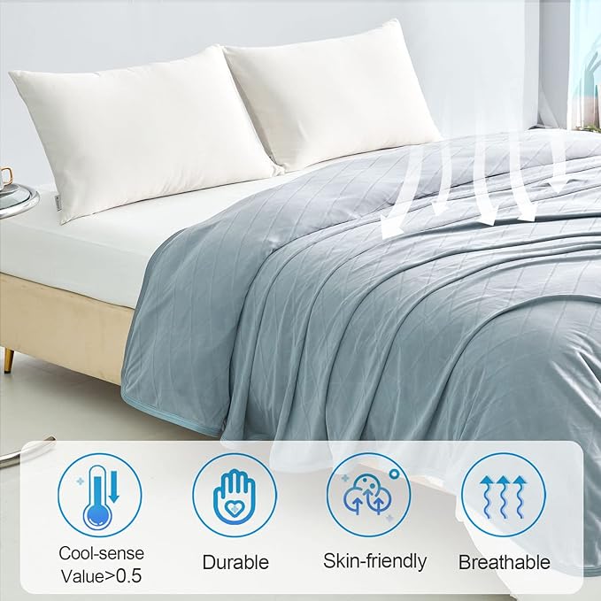 Ailemei Direct 【Upgraded Fabric Cooling Throw Blanket for Hot Sleepers, Lightweight Breathable Summer Bed Blankets, Q-Max >0.5 Jade Fiber,Keep Body Cool Hot Flashes Night Sweats,50"x70"