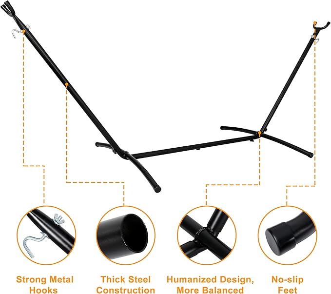 Super Deal Portable 9FT Hammock Stand, Heavy Duty 2 Person 620 LBS Capacity Steel Hammock Frame with Portable Carrying Case, Adjustable 6 Optional Hook Positions, Weather Resistant Black