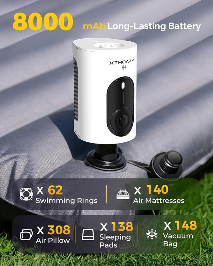 Portable Air Pump for Inflatables, 4000mAh Ultra Fast Air Mattress Pump with Advanced Heat Dissipation, 3 Nozzles Electric Air Pump Inflate Deflate for Sleeping Pads, Pool Floats
