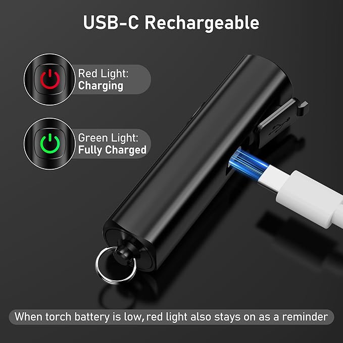 Blukar Rechargeable EDC Flashlight, 360L Mini Keychain Flash Light with 3 Lighting Modes, Memory Function, Waterproof, Compact and Portable Pocket Light for Everyday Carry, Emergency,Camping,Outdoor