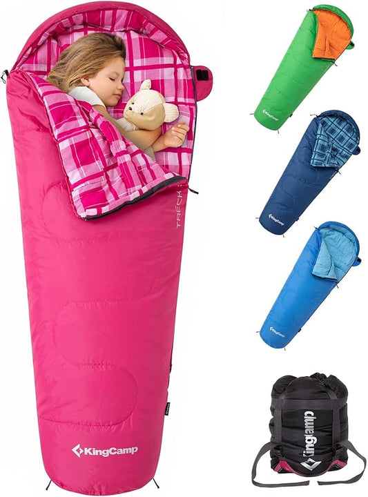 KingCamp 45°F Kids Sleeping Bag, Lightweight Waterproof & Compact Flannel Sleeping Bags Cold Weather & Warm Youth Essentials Gear Accessories for Camping, Fits 10-12 Children up to 4'7"-5'5" Tall