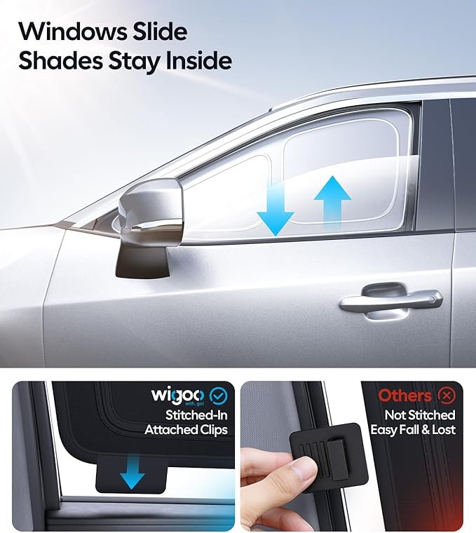 Wigoo 2026 Upgrade 8PCS Full Set Window Sunshade for Chrysler Pacifica 2017-2026 [7-Layer Cooler & Blacker, Ice-Crystal Tech] with Windshield for Sun Block, Baby, Camping, Privacy Napping, Relax