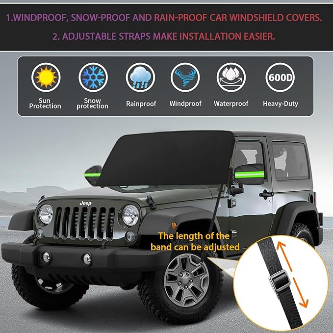 Car Windshield Cover for Ice and Snow, 600D Oxford Fabric Windshield Snow Cover Heavy Duty, Magnetic Car Anti-Snow Cover, Winter Frost Hail Protector for Most Sedan Truck SUV Van MPV (70 x 50 Inch)