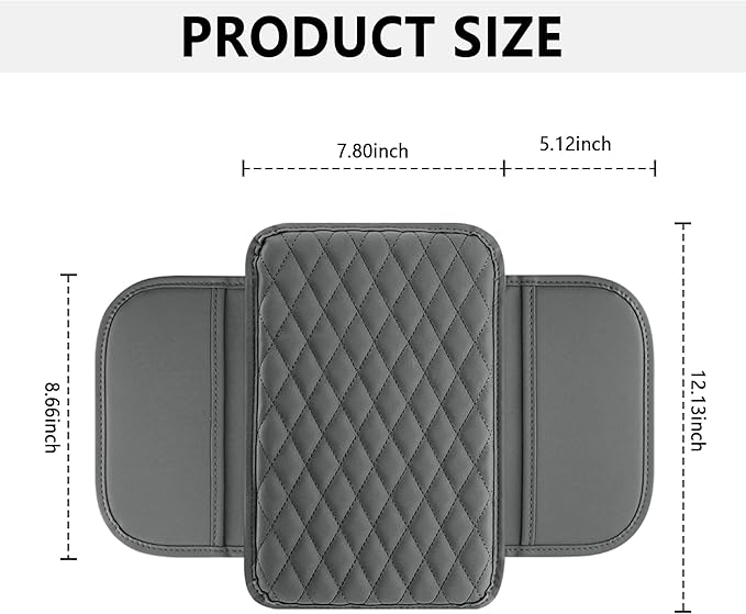 Stacool Upgraded Car Center Console Cover,Microfiber Leather Car Armrest Cover Cushion with 2 Storage Bags,Universal Car Armrest Storage Box (Gray)
