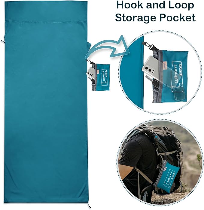 Sleeping Bag Liner, Ultralight Silky Satin Adult Sleep Sack & Self Tan Sleep Sack with Two-Way-Zipper, Single Camping Sheet & Travel Sheets for Hotel