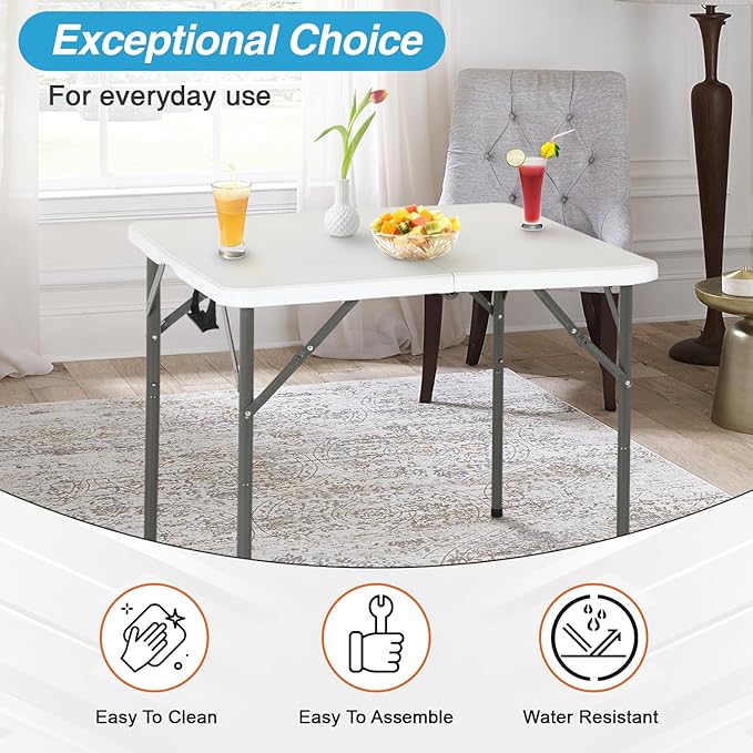 FDW 34" Folding Card Table Plastic, Portable Square Height, Perfect for Party and Parties Backyard Events, White