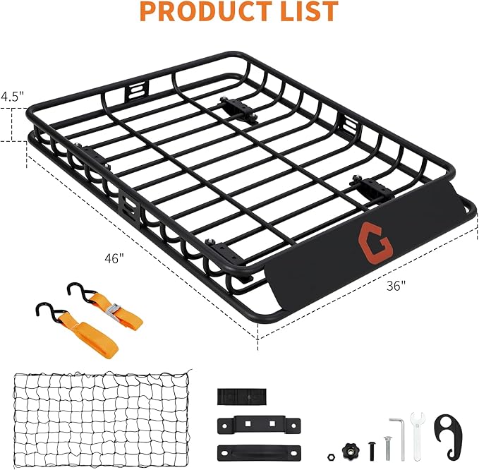 GarveeLife 46’’x36’’ Roof Rack Basket,Heavy Duty Universal Car & Truck Cargo Carrier with Net, Luggage Holder with Extension for Universal,200 LB Capacity