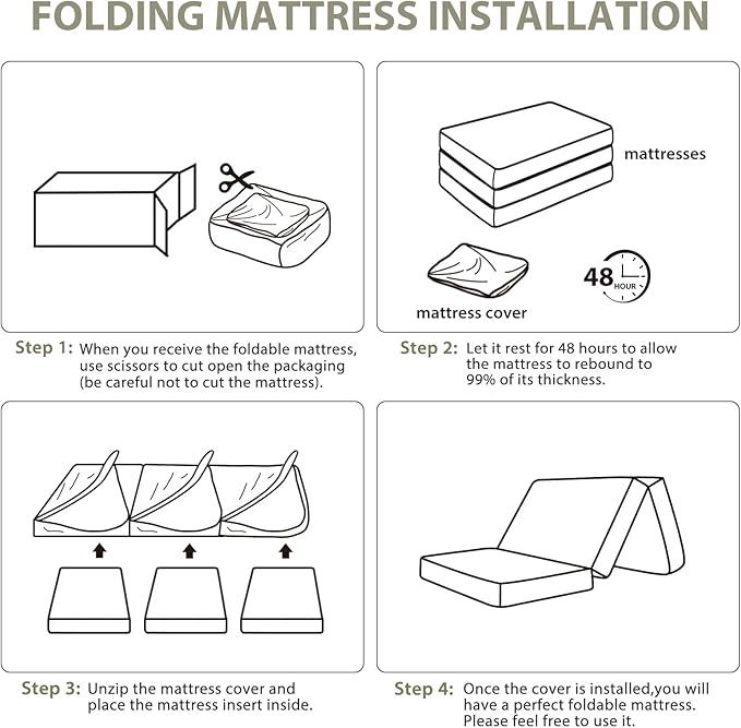 Tri Fold Memory Foam Foldable Mattress Twin, 3 inch Folding Mattress for Guest Sleep. Portable Trifold Mat with Removable Washable Cover, Floor Sleeping Mat for Adult and Kid