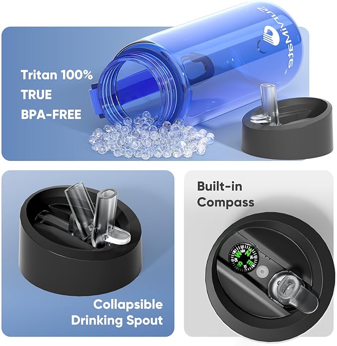 SurviMate 5-Stage 0.01μm Ultra-Filtration Filtered Water Bottle, BPA-Free Material, NSF/ANSI 42&372 Certified, Portable Water Filter Bottle for Survival, Camping, Hiking, and Emergency Use