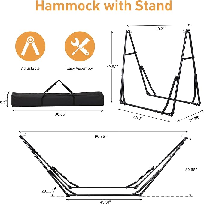 Ainfox Hammock with Foldable Stand, 2 in 1 Hammock and Swinging Chair with Carrying Bag, Portable Camping Chair Suitable for Outside, Swing,Patio,Garden,Camping Trip Beige